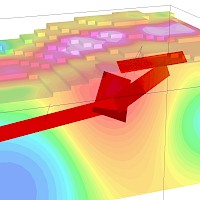 3D View of conductor plates (red) from VTEM survey over Total Magnetic Intensity (TMI) with 2023 proposed drill holes. The Model image is approximately 650 x 650 metre area including the All-About-It area and its southern extension.